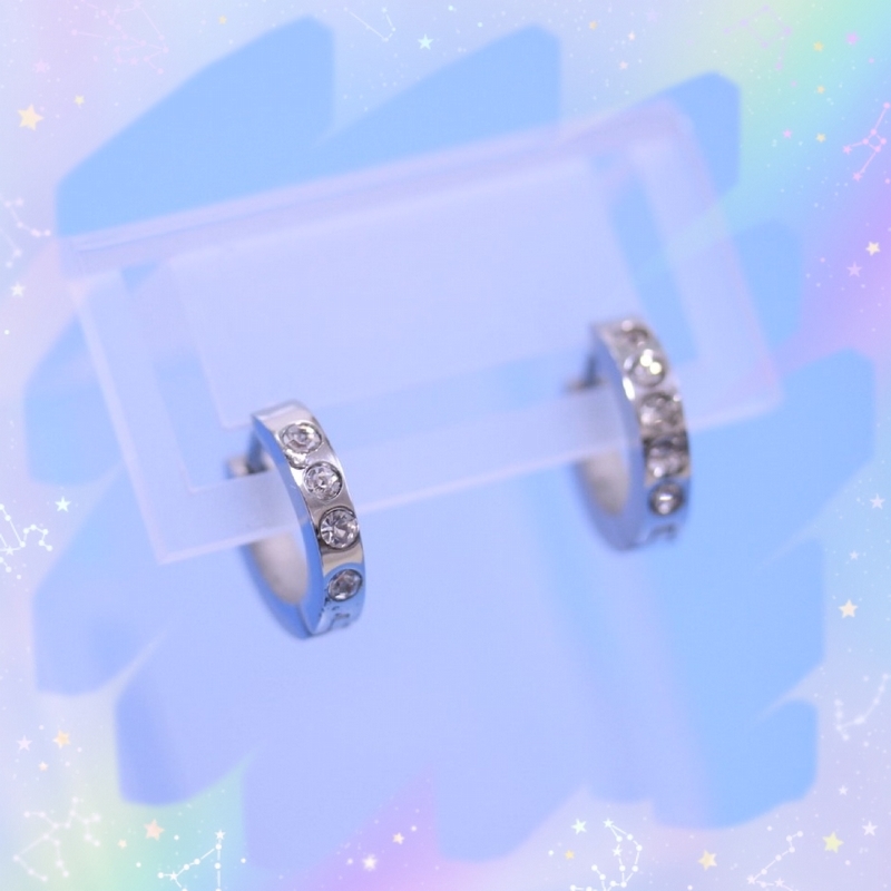 EP7446/ made of stainless steel hoop earrings silver color × rhinestone one touch ring earrings 1cm smaller allergy correspondence man woman possible 