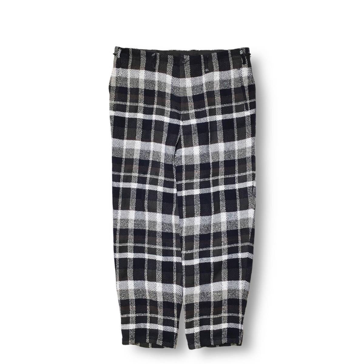 22AW YOHJI YAMAMOTO POUR HOMME COTTON PAPER CHECK TWEED PLAID SIDE STRING PANTS ツイード チェック HE‐P42‐044 定価20万