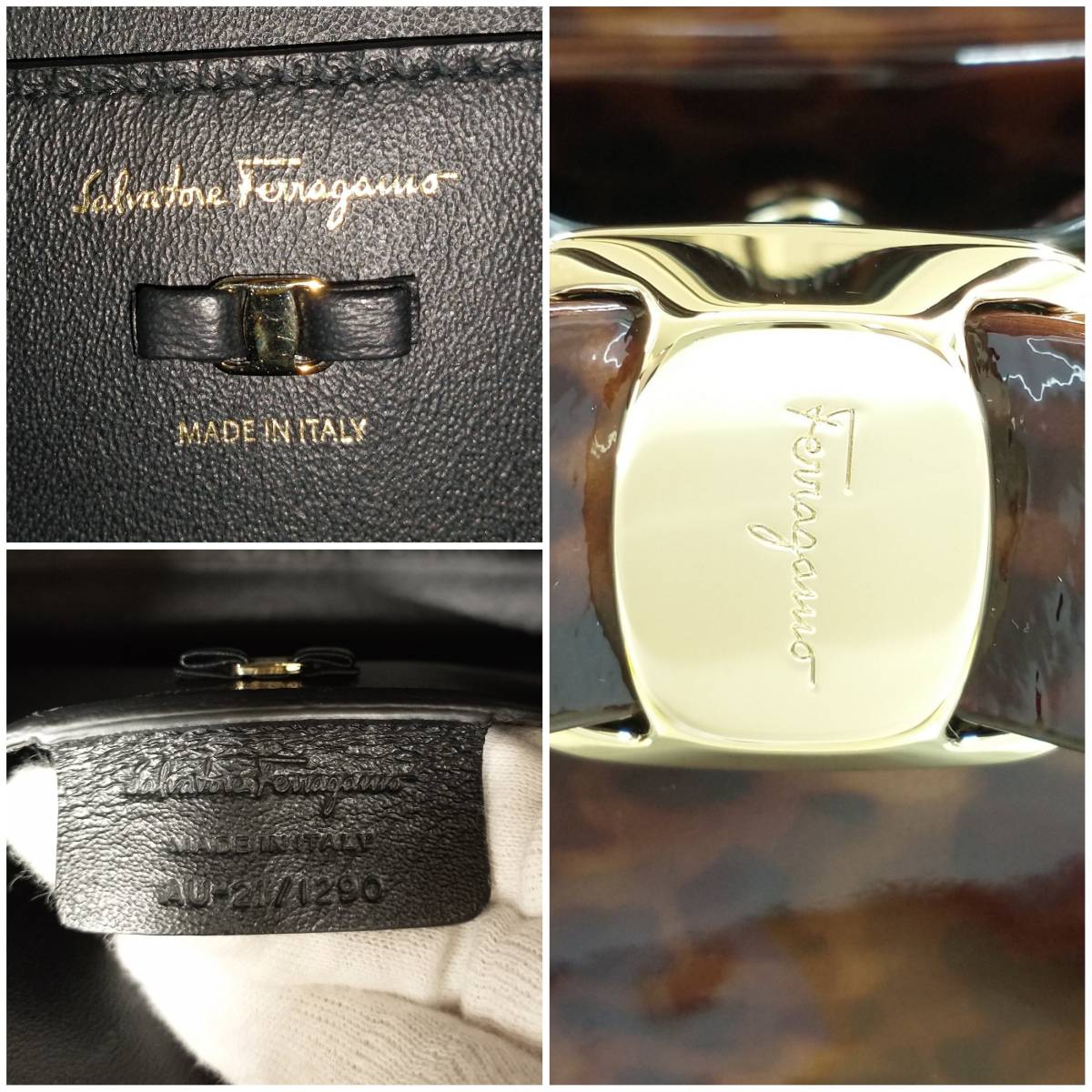 レア！ Salvatore Ferragamo 鑑定書付 フェラガモ ヴァラリボン パテントカーフ 21i290 ハンド ショルダー 2way バッグ べっ甲 店舗受取可_画像8