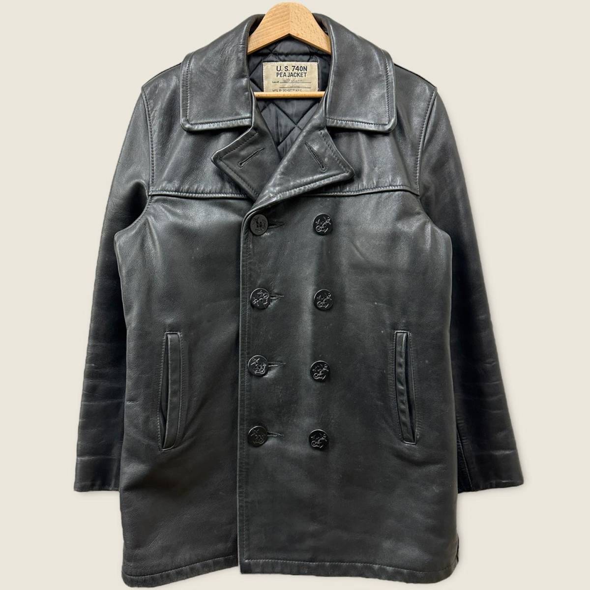 正規販売店】 USA製 Schott 740N/PEA JACKET/レザー/ブラック