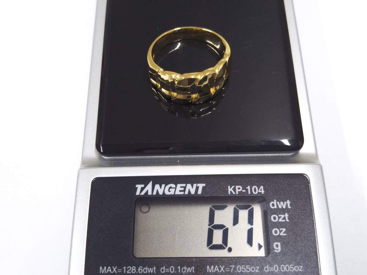 クリーニング済】K18 ゴールド リング 総重量約6.7g 約14号 デザイン