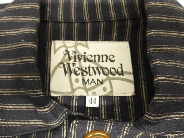 【値下げ】VIVIENNE WESTWOOD ウ゛ィウ゛ィアンウエストウッド 麻綿 ストライプ柄 変形 デザインリネンジャケット その他ジャケット_画像3