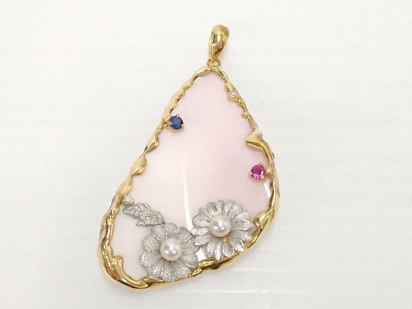 Pt900 K18 コンクシェル78.13ct ダイヤ0.06ct ルビー0.16ct サファイア
