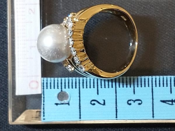 最高の K18 18金 YG ダイヤモンド パール デザイン リング 指輪 