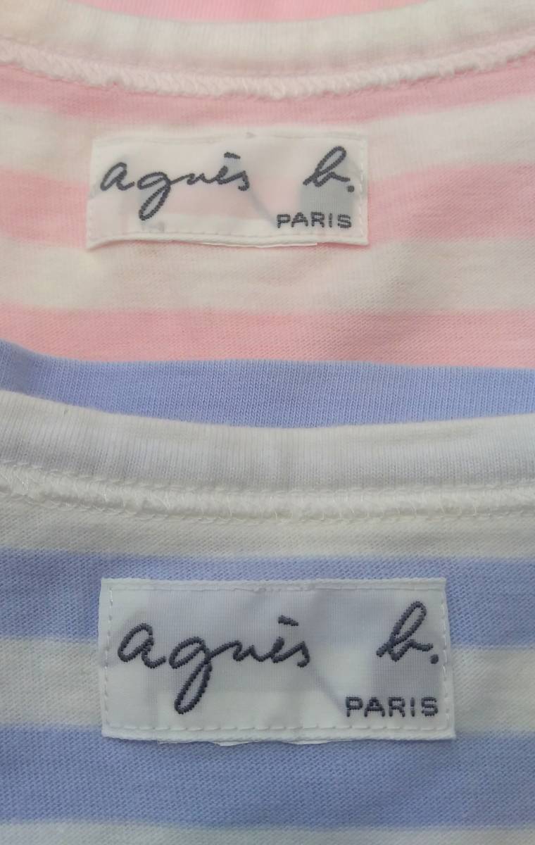 agnes b. アニエスベー 半袖Tシャツ 2点セット ストライプ ブルー系 ピンク系 綿100％ 日本製 MADE IN JAPAN_画像10