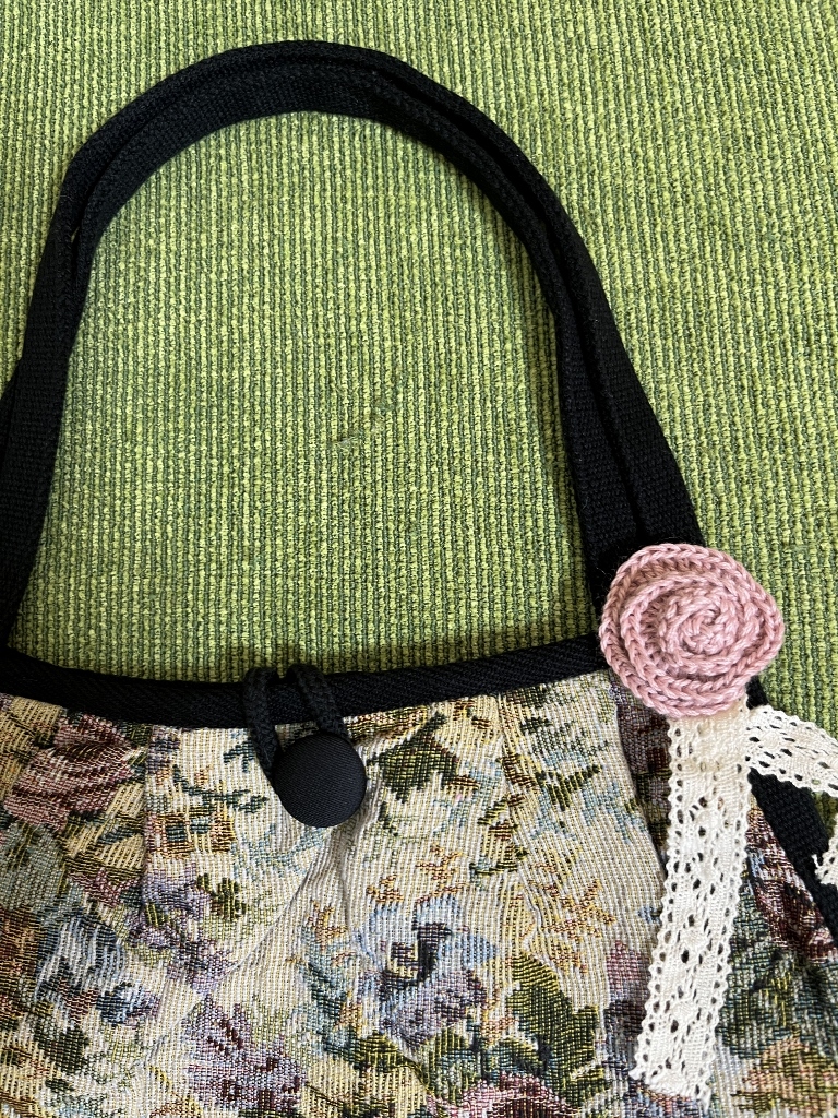 バラ柄のグラニーバッグ(ゴブラン織り) ハンドメイド かばん、バッグ