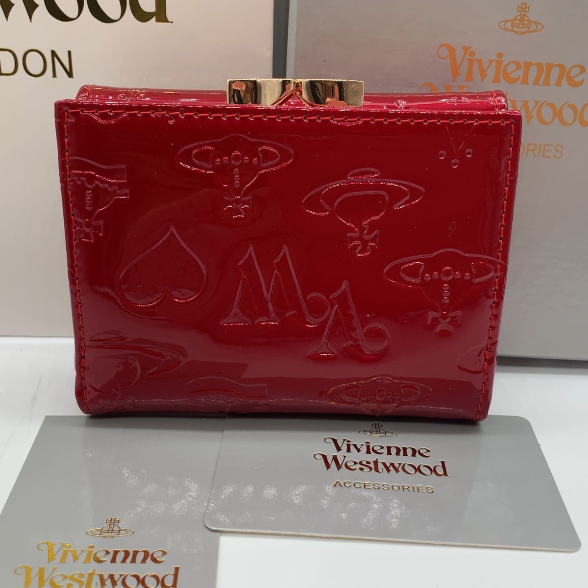 Vivienne Westwood ヴィヴィアンウエストウッド 三つ折り財布 レッド がま口 箱、紙袋付