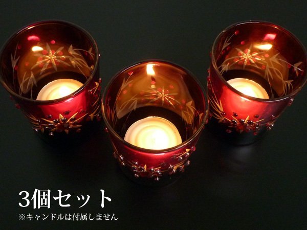  candle holder 3 piece collection red acrylic fiber Stone attaching Christmas interior /22и