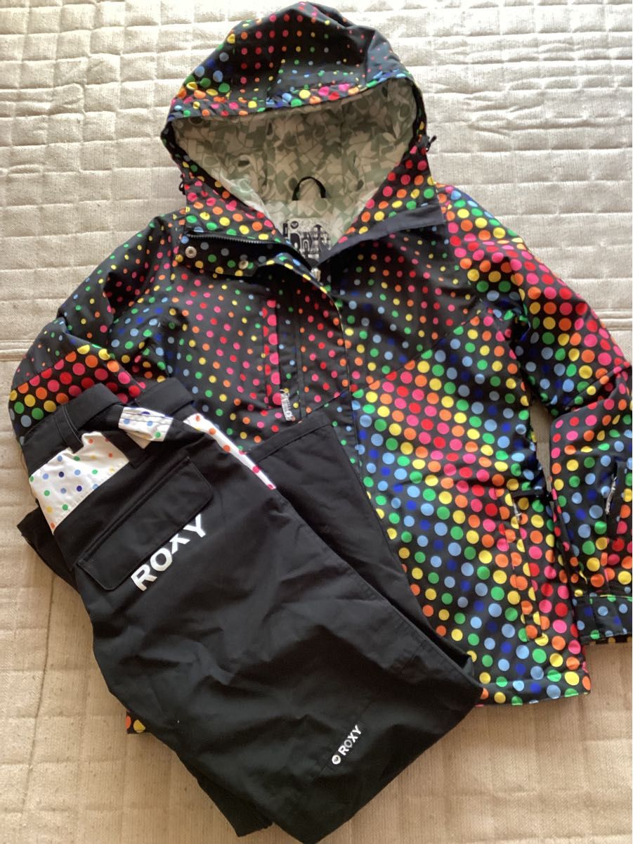 ROXYロキシー黒Xドット柄スノボウェア 上下セットS