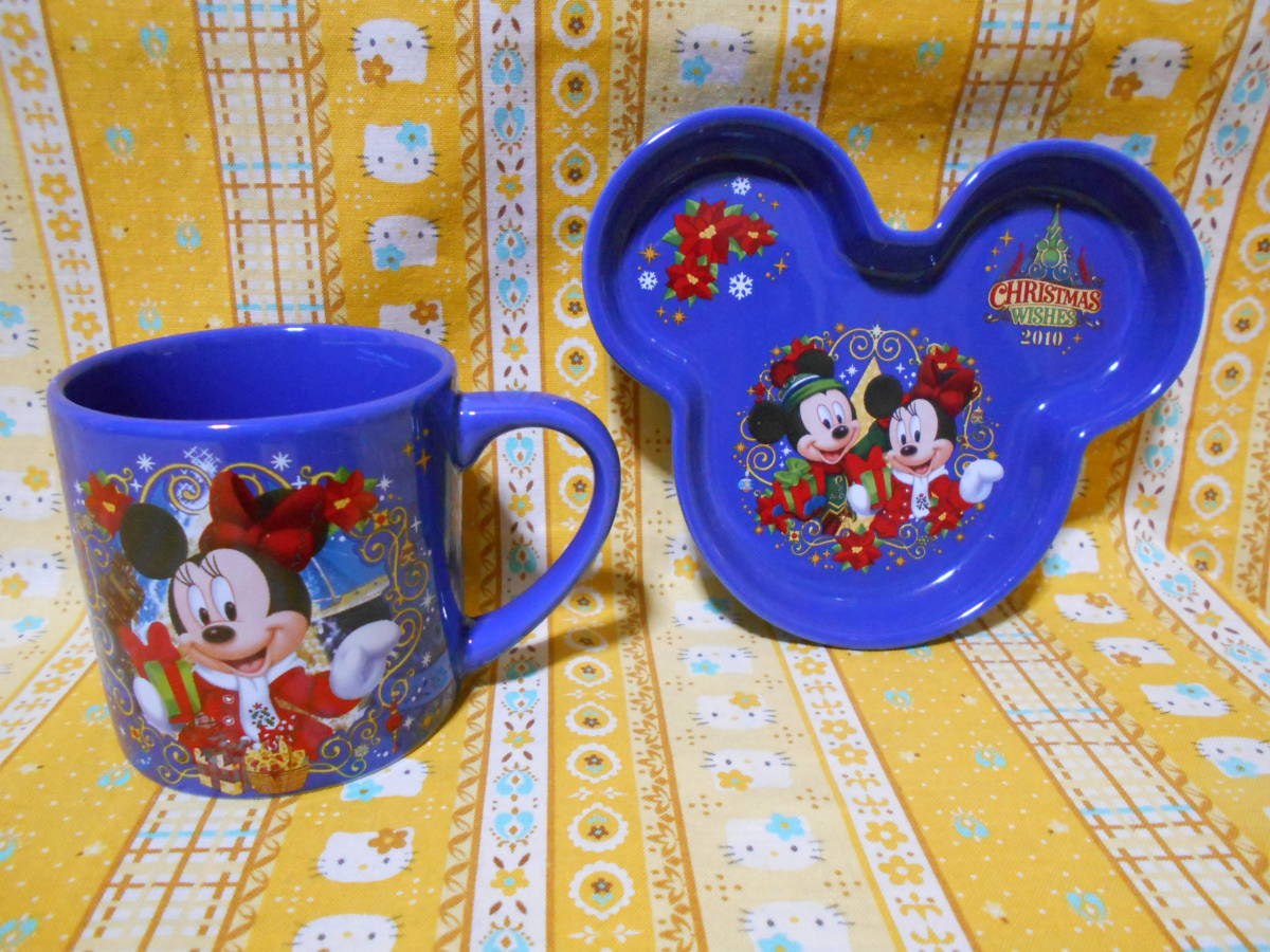 ♪ディズニー美品東京ディズニーシークリスマスウィッシュ2010陶器製カップ＆ミッキーマウス型プレート皿ミッキーマウス＆ミニーマウス_画像1