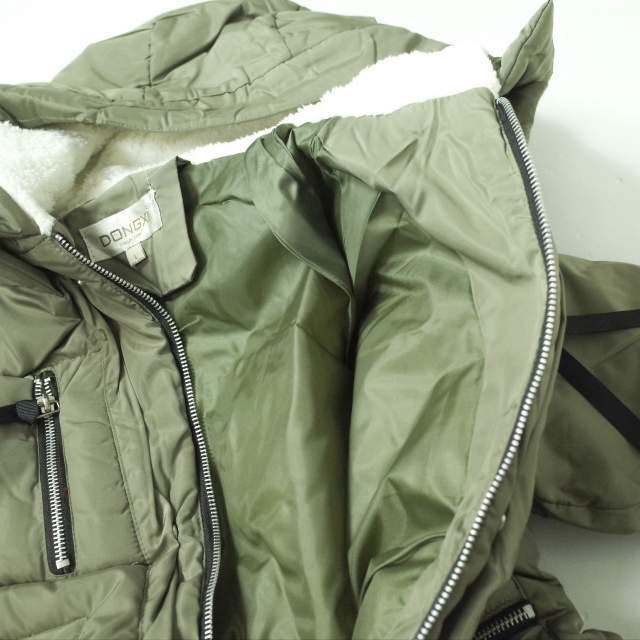 新品 no brand ノーブランド ボア付き フーデッドミリタリーダウンコート L OLIVE 中綿 ZIP アウター h124_画像7