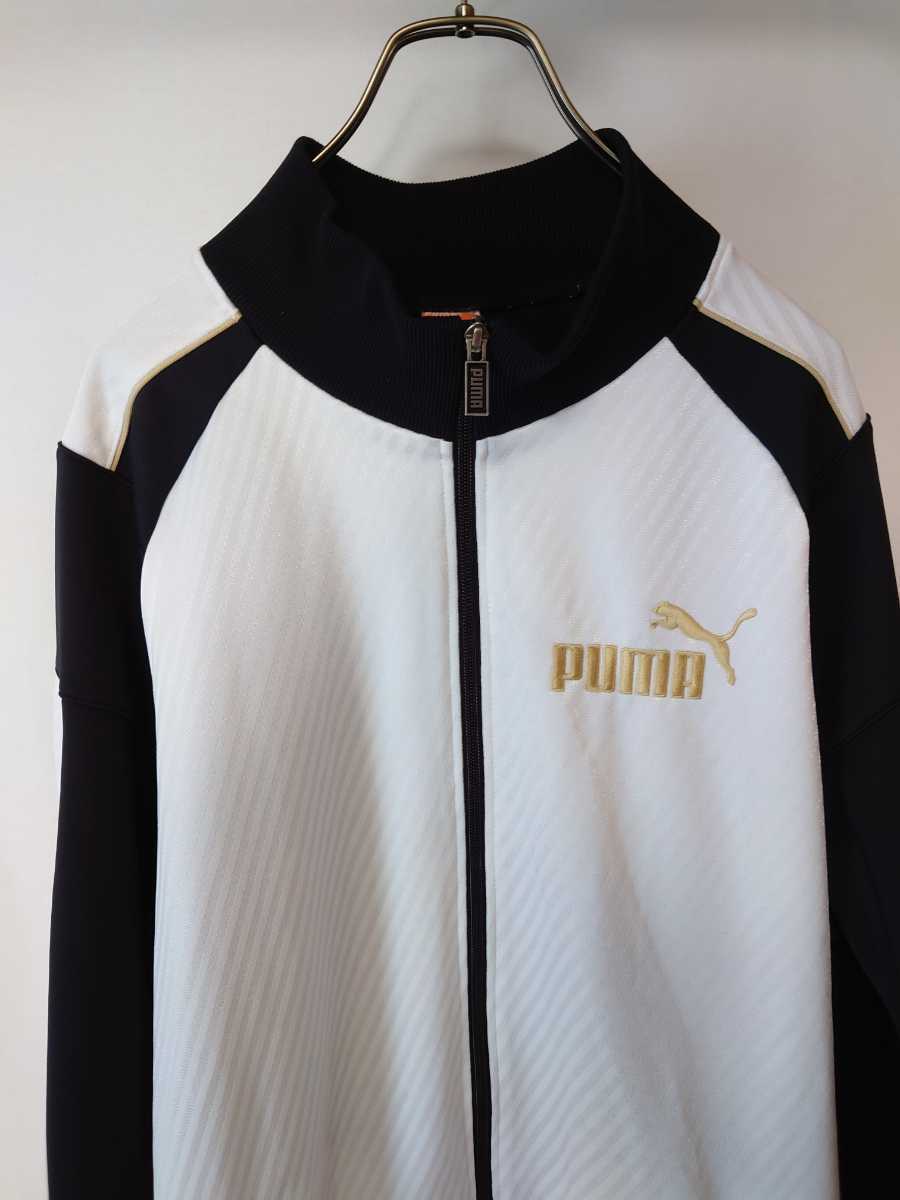 PUMA プーマ 日本製 シャドーストライプ ジャージ ホワイト 白 ブラック 黒 メンズ 古着 スポーツMIX
