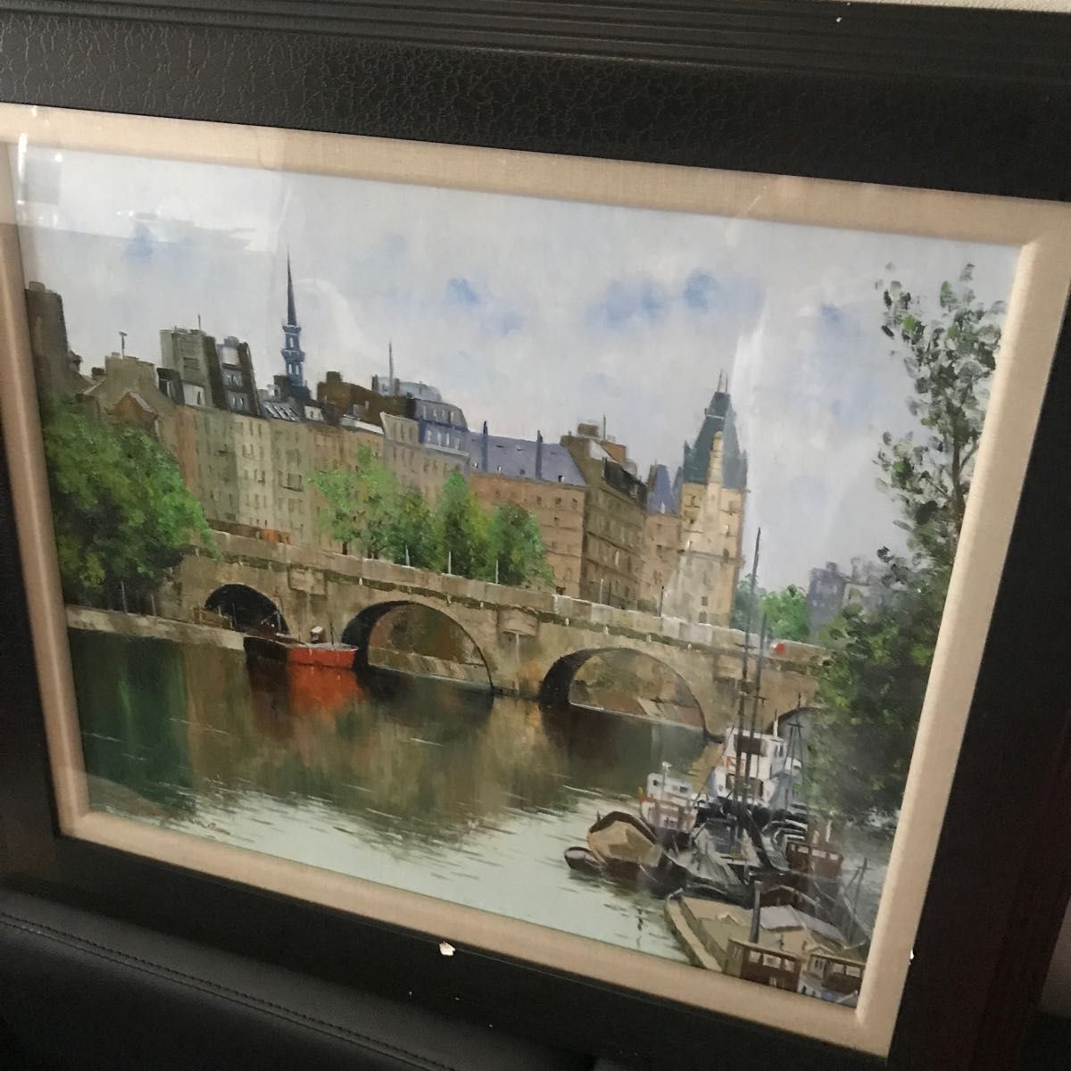 絵画油絵 風景画 題「セーヌ川」梅沢民生筆 フランス 真作