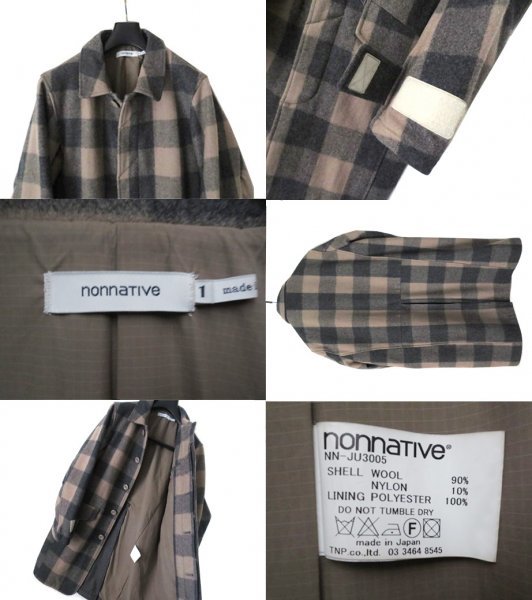 定価8.1万 nonnative TOURIST COAT W/N MELTON BUFFALO CHECK hobo vendor DWELLER 1 チェック柄 ウール メルトン コート ノンネイティブ