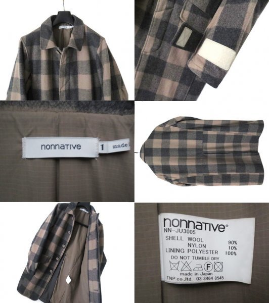 定価8.1万 nonnative TOURIST COAT W/N MELTON BUFFALO CHECK hobo vendor DWELLER 1 チェック柄 ウール メルトン コート ノンネイティブ_画像2