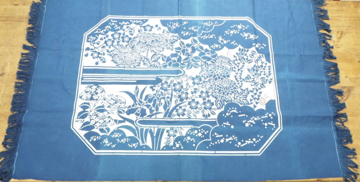熱販売 壁掛け 本藍染テーブルクロス 栗山吉三郎作 昭和ビンテージ 幅