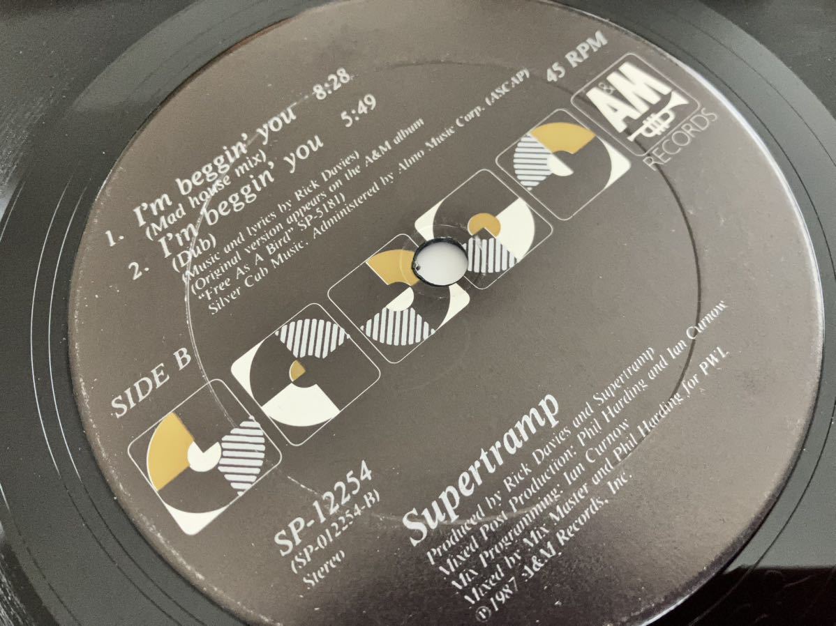 Supertramp / I'm Beggin' You 12inch A&M RECORDS SP-12254 87年シングルUS盤 Straight Pass,Mad House Mix,DUB,3バージョン収録_画像5