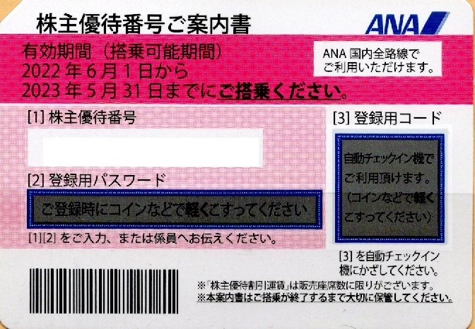 ＡＮＡ株主優待券８枚売り。期限２０２３年５月３１日。