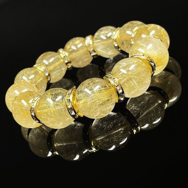 こだわりの品質】金針水晶 タイチンルチル ブレスレット 11ミリ 数珠