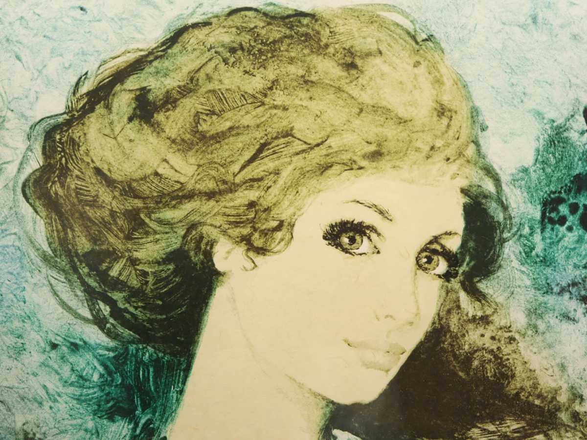 真作 ベルナール・シャロワ 大判リトグラフ「風に吹かれて」画寸 43×51cm 仏人作家 愛くるしい表情と気品を持つパリジェンヌの世界感 5925_画像4