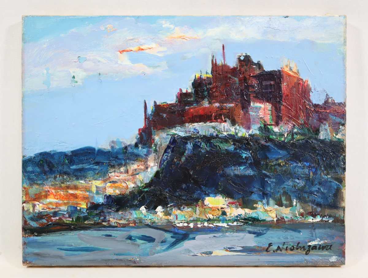  genuine work west .. one oil painting [sekobiya]. size 41cm×32cm F6 Hyogo prefecture .. new . fine art .. member Spain,.. on ... castle . city ... Nishizawa . one 6695