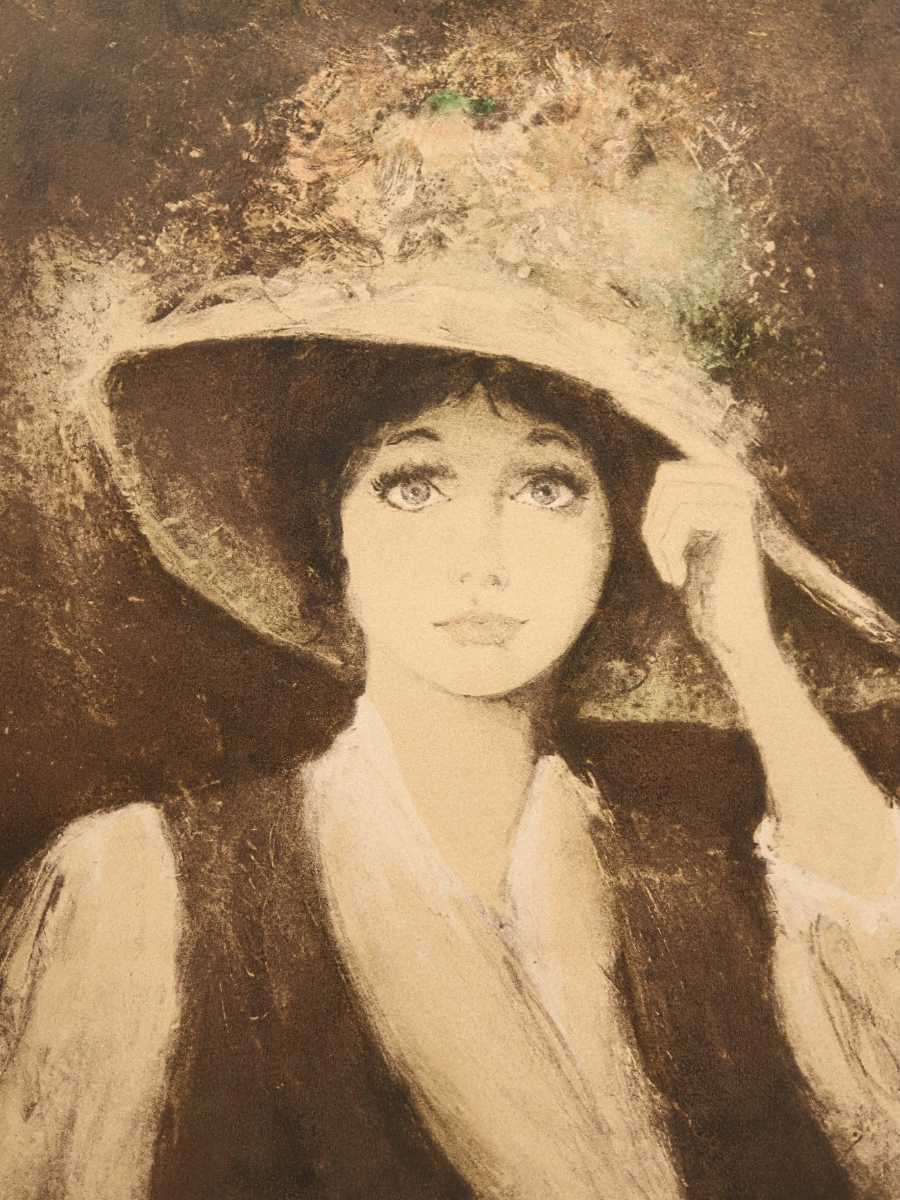 真作 ベルナール・シャロワ リトグラフ「イヴォンヌ」画寸 38cm×46cm 仏人作家 愛くるしい表情と気品を持つパリジェンヌの世界観 6356_画像3