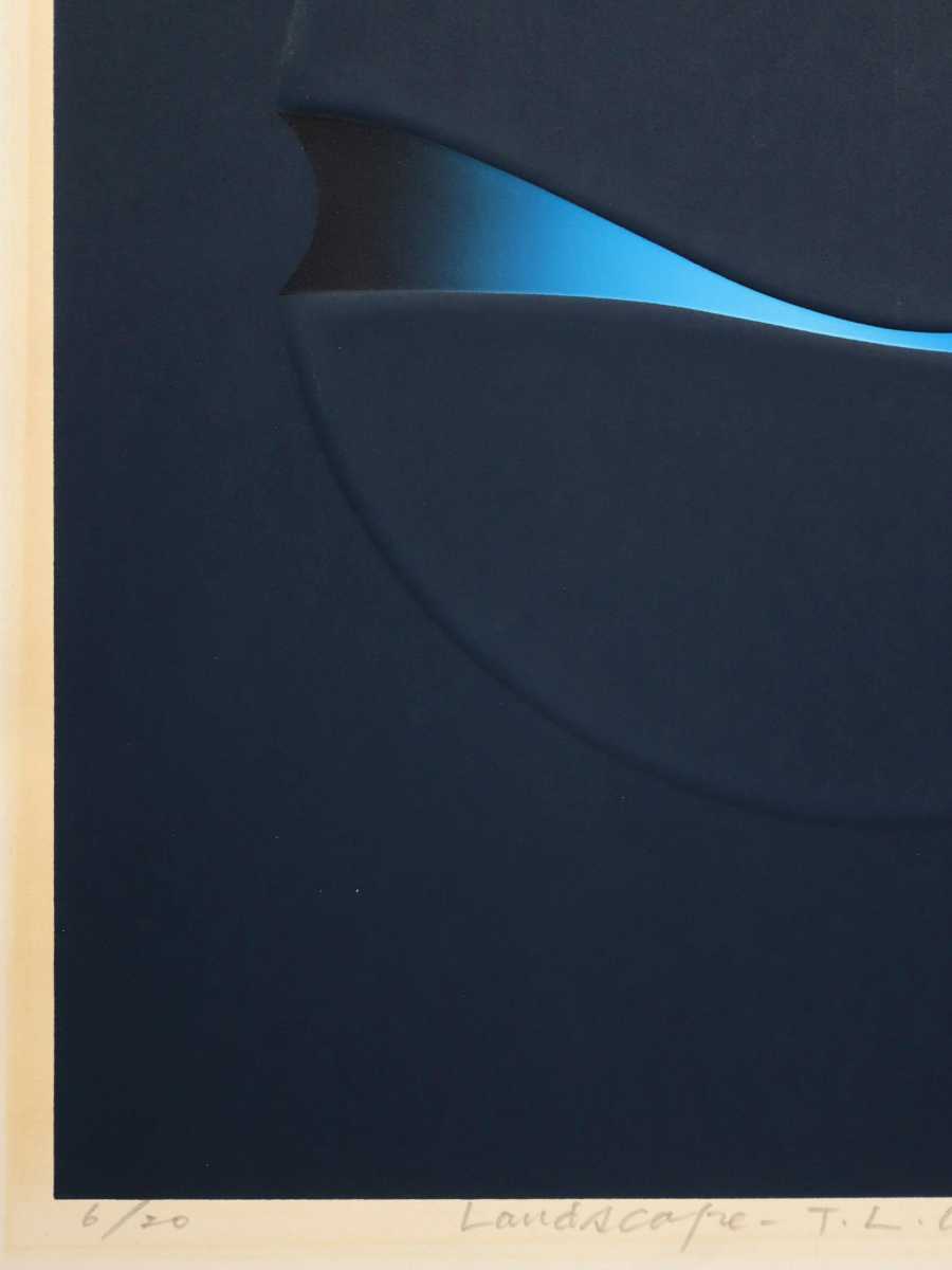 真作 小野木学 シルクスクリーン「Landscape-T.L.G」画 39×42cm 東京都出身 自由美術協会員 62年以降の研ぎ澄まされた青い色彩を主調 6674_画像4