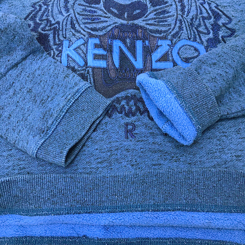 中古 古着 KENZO ケンゾー トレーナー 長袖 丸首 クールネック ブルー タイガー トラ 虎 刺繍 レディース サイズM_画像5