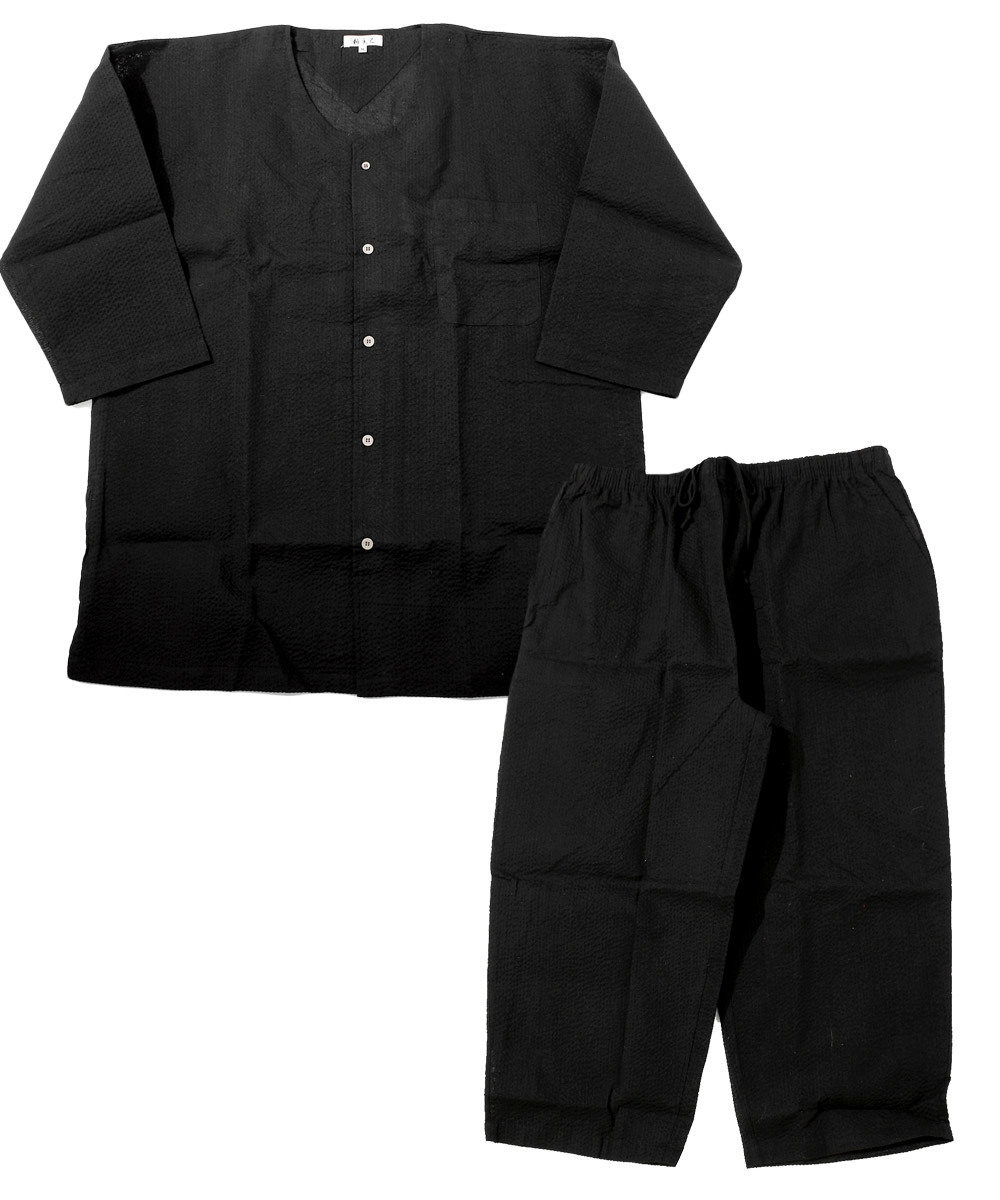 [ new goods ] 4L black jinbei men's large size peace pattern pyjamas top and bottom ... weave plain stripe ... setup 