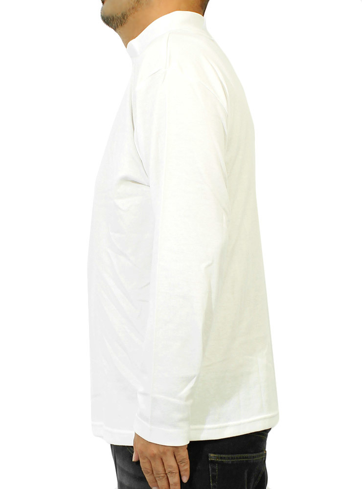 【新品】 3L ホワイト 長袖Tシャツ メンズ 大きいサイズ 無地 ボーダー フライス ハイネック カットソー_画像4