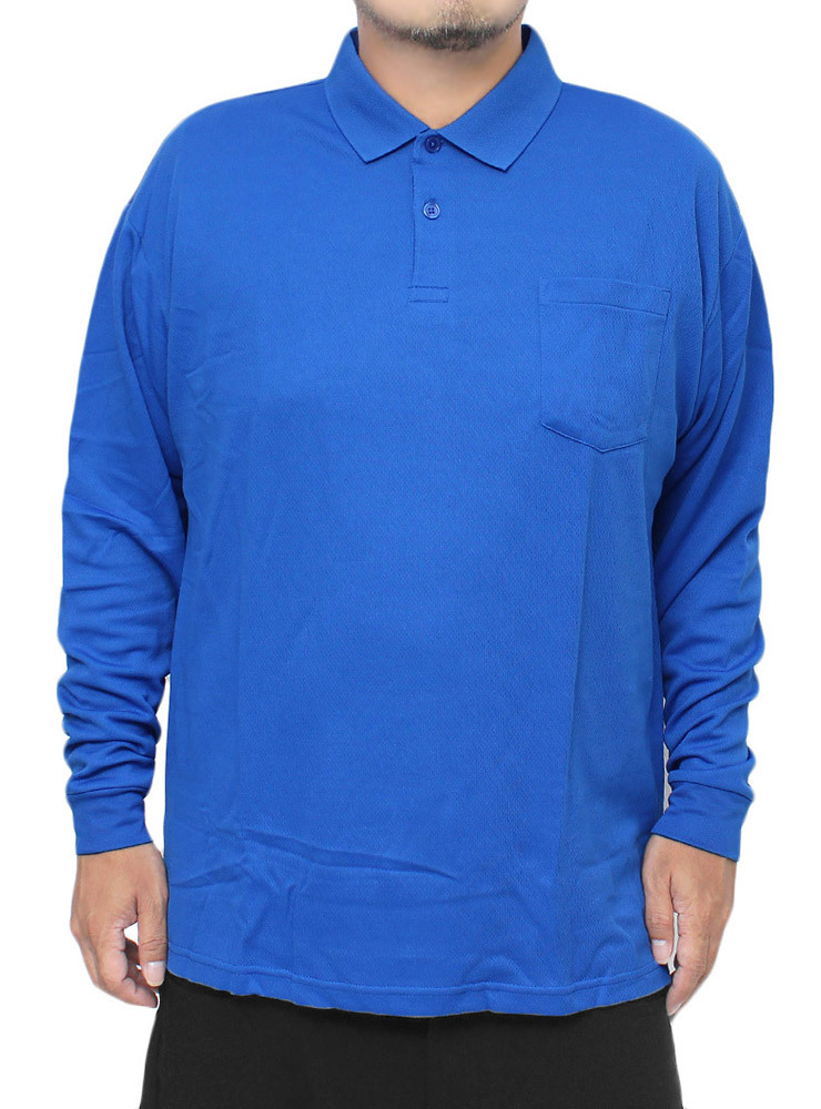 【新品】 5XL ロイヤルブルー 長袖 ポロシャツ メンズ 大きいサイズ ドライ メッシュ 吸汗速乾 UVカット 無地 ポケット付き シャツ_画像1