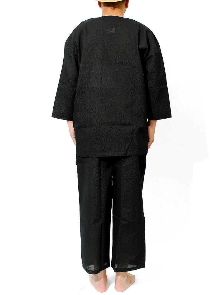 [ new goods ] 4L black jinbei men's large size peace pattern pyjamas top and bottom ... weave plain stripe ... setup 