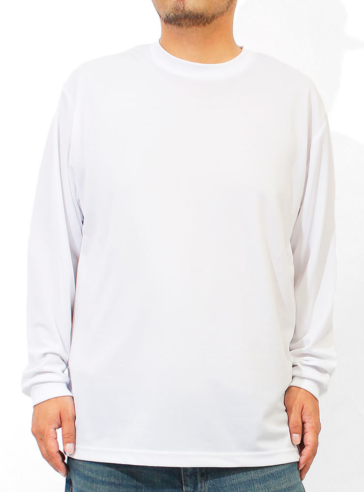 【新品】 5L ホワイト Tシャツ メンズ 大きいサイズ 長袖 吸汗速乾 ドライ メッシュ UVカット 無地 クルーネック カットソー_画像1