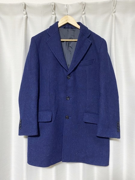 定番 美品☆【OXFORD ハリスツイード オックスフォードクラシック ブルー 146405-88 S ウールチェスターコート TWEED】シングル CLASSIC×HARRIS Sサイズ 定番 美品☆【OXFORD ハリスツイード オックスフォードクラシック ブルー 146405-88 S ウールチェスターコート TWEED】シングル CLASSIC×HARRIS Sサイズ