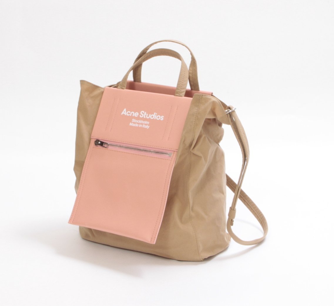 Acne Studios◆アクネ ストゥディオズ　超美品ペイパリーナイロントートバッグ 　ベージュ×ピンク　保存袋付き