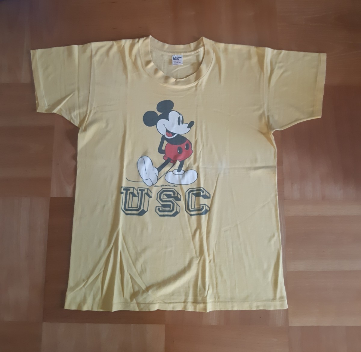 ミッキーマウス USC Tシャツ　ヴィンテージ USA 製 Mickey　カレッジ アメカジ　古着　黄色　Disney