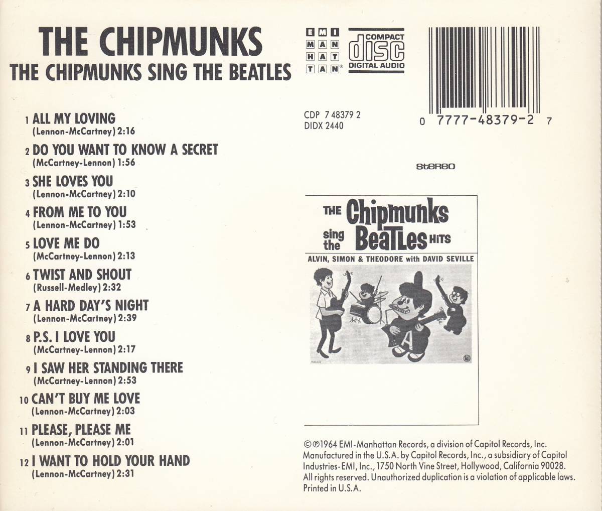 輸 The Chipmunks The Chipmunks Sing The Beatles Hits◆規格番号■CDP-7483792◆送料無料■即決●交渉有_画像2