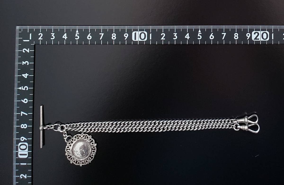 英国 アンティーク 純銀製 レディース ダブル・アルバートチェーン 20g スターリング・シルバー 懐中時計 チェーン SILVER ビンテージ 鎖_画像10