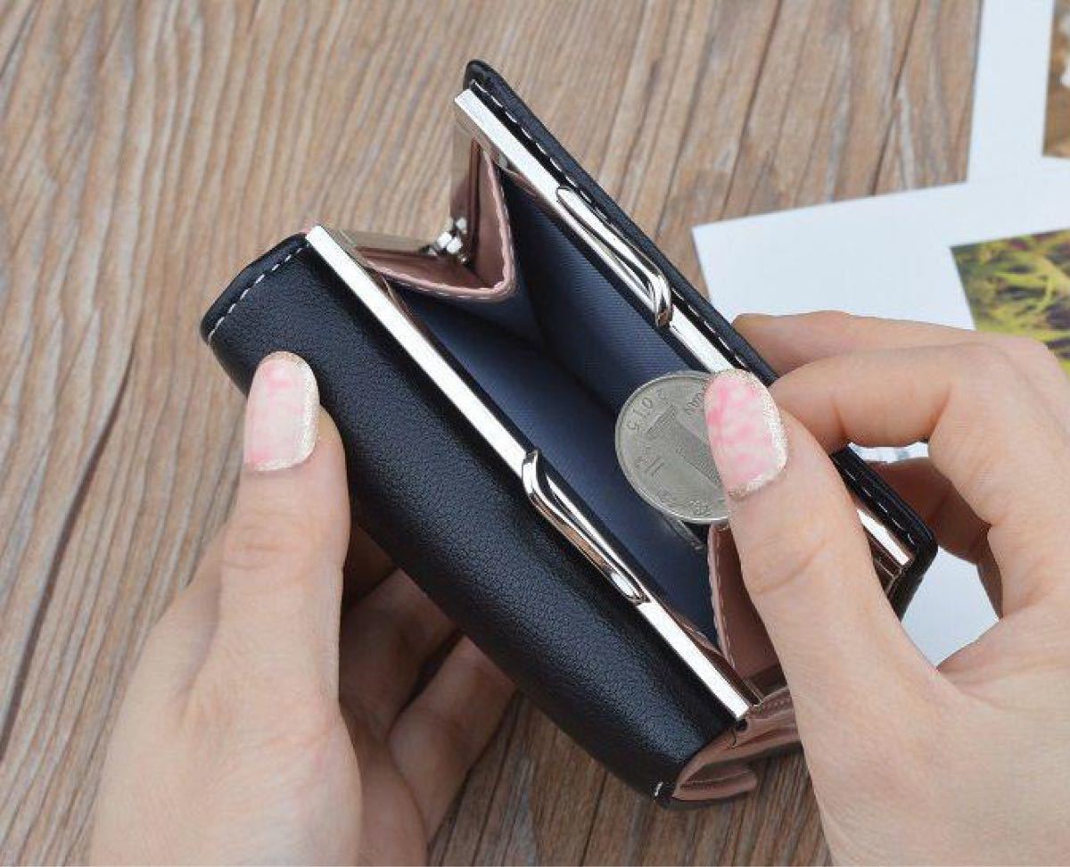 大人気 韓国 三つ折り財布 オシャレ 可愛い レディース ブラック コンパクト