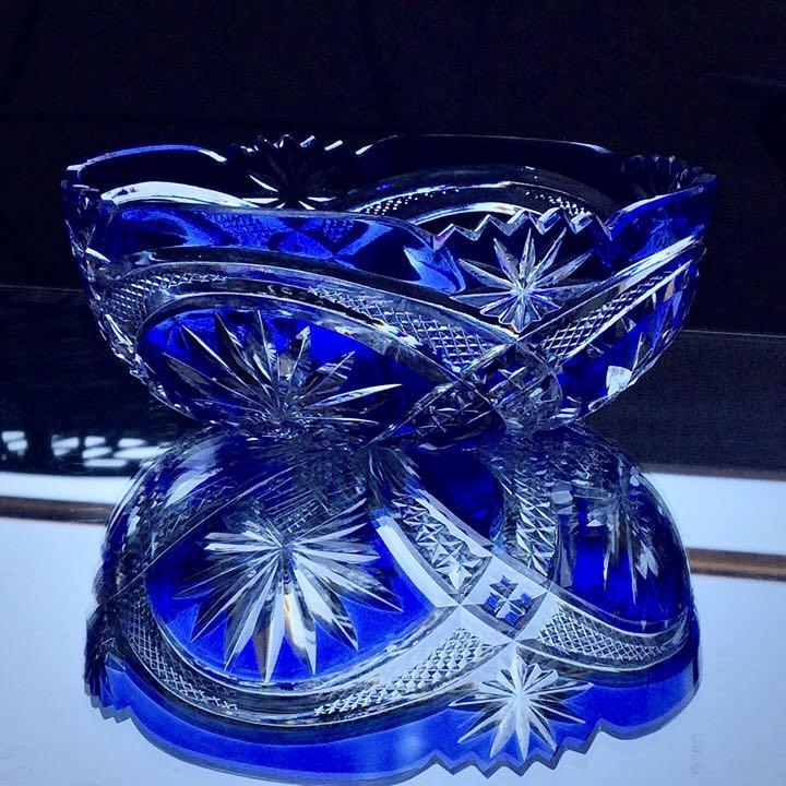 極希少☆美品 オールドバカラ 1890年 ブルー被せクリスタル カット装飾