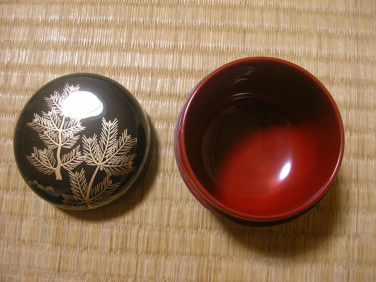 旧家蔵 若松蒔絵大棗 中村宗悦作 共箱付 表千家十三世即中斎好 茶道