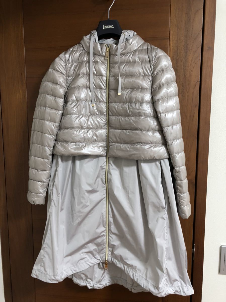 新品 ヘルノ 切り替え ダウン グレー 42 herno ハンガー付き