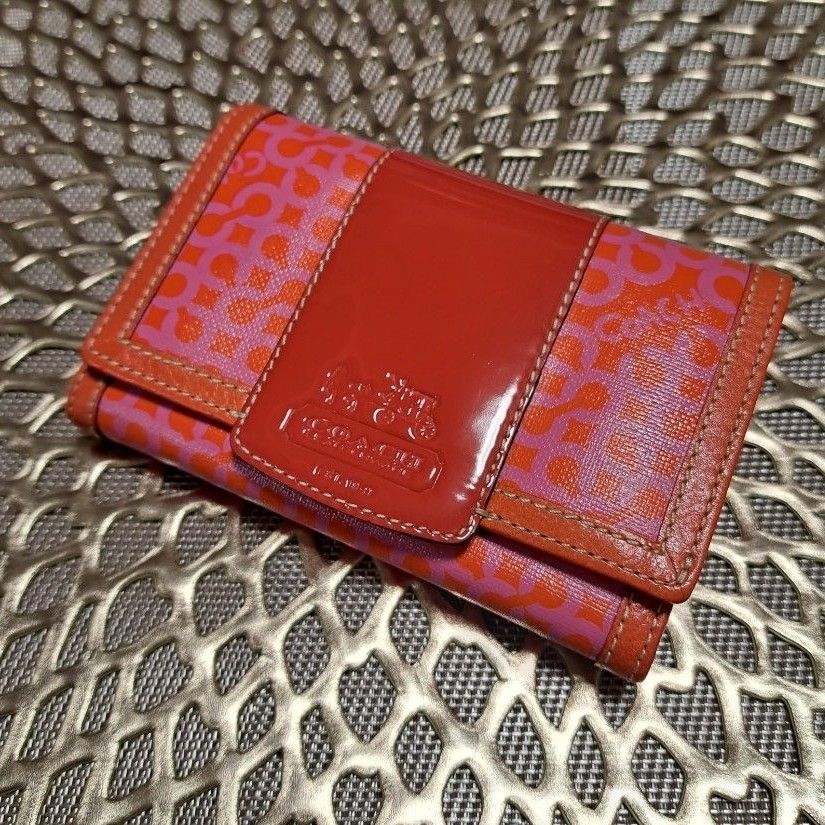 専用】COACH 二つ折り財布 オプアート オレンジ 2つ折り財布 未使用
