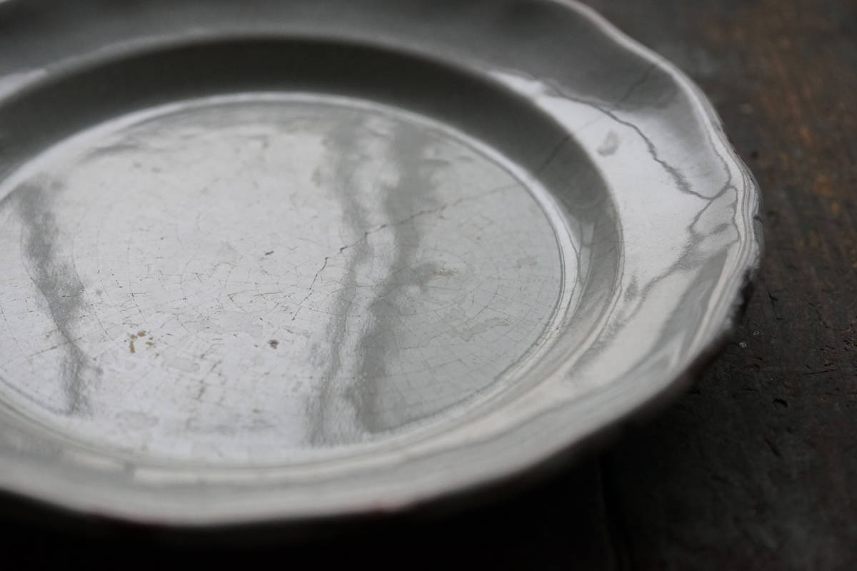 古いキュノワール 無地 花リムプレート リム皿 / 1800年代(19世紀)・フランス / アンティーク 古道具 民陶 6