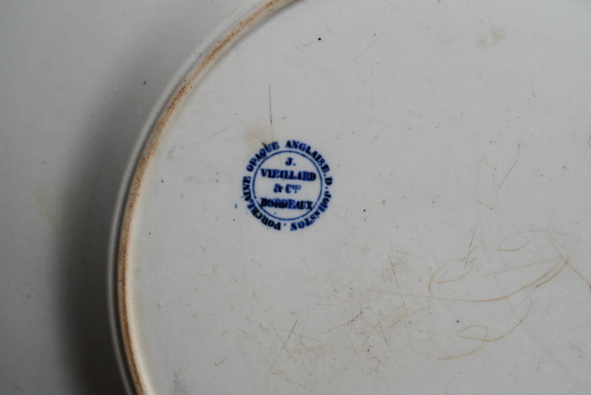 1800年代 31.6cm 古い ボルドー窯 ファイアンスフィーヌリム大皿 / 19世紀・フランス / アンティーク 古道具 陶器 B_画像7