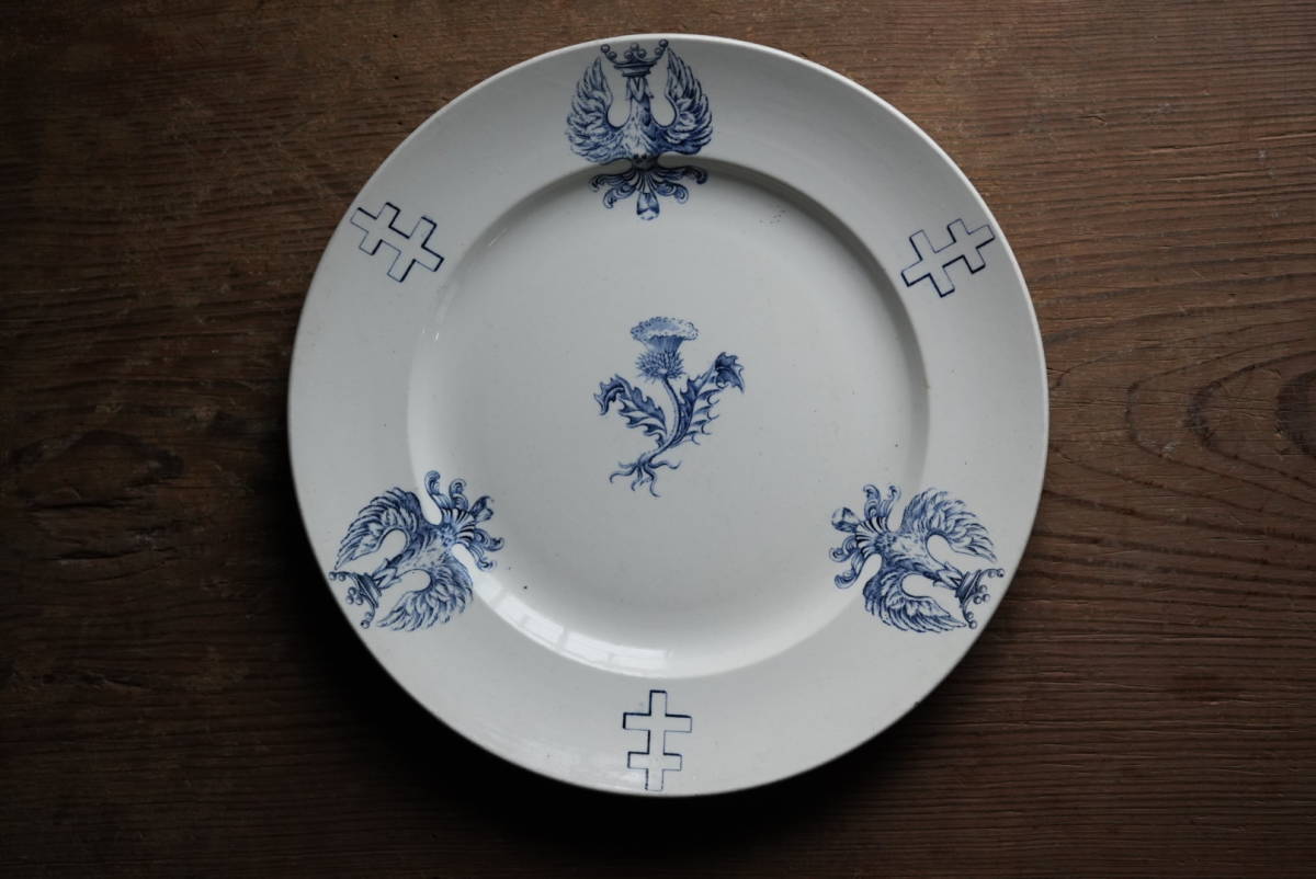 古いロレーヌ紋様の大きなリム皿 大皿 / 1900年前後・France / アンティーク 古道具 民陶