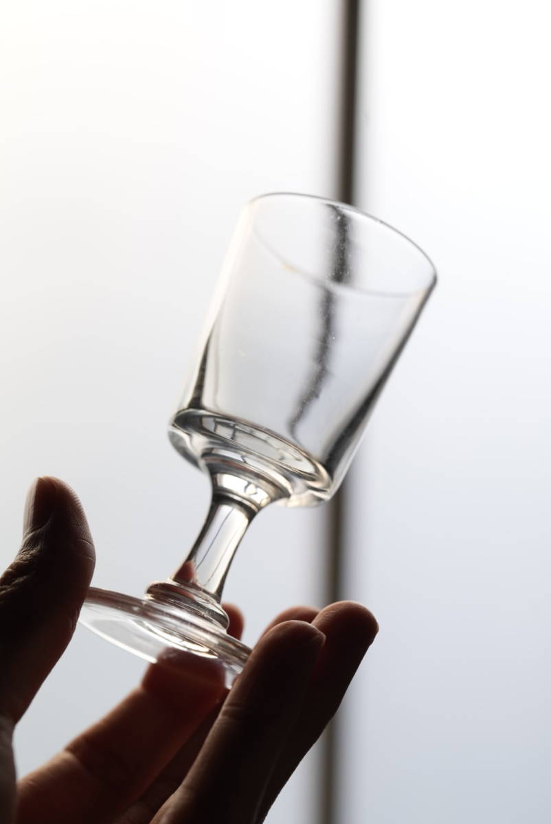 古い手吹きガラスのシンプルな筒型のステム ビストログラス_小 / 19世紀・フランス / 古道具 アンティーク ワイングラス E_画像2