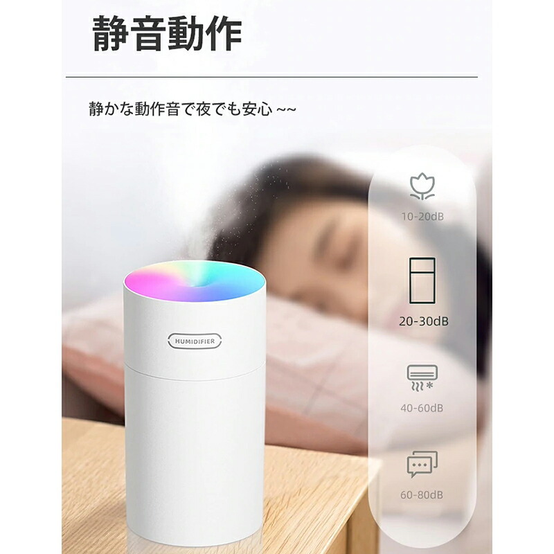 【ホワイト】卓上加湿器 車載加湿器 7色LEDライト 270ML 75%アルコール殺菌 持ち運び オフィス 子供部屋 花粉対策 乾燥防止_画像5