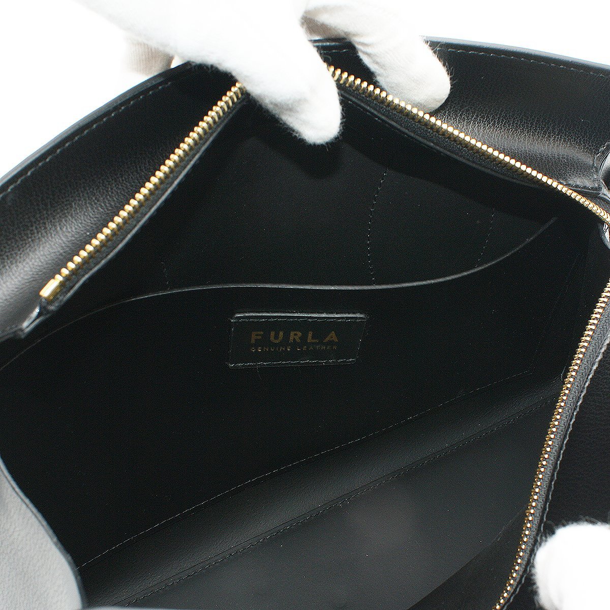 *Y1668 unused Furla leather 2WAY handbag shoulder bag black × silver metal fittings FURLA lady's *