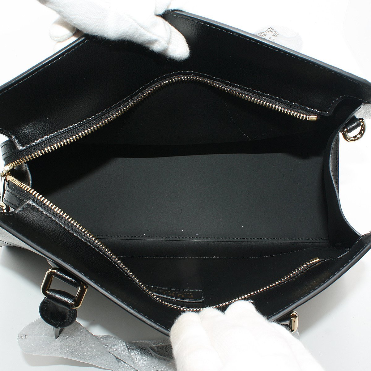 *Y1668 unused Furla leather 2WAY handbag shoulder bag black × silver metal fittings FURLA lady's *